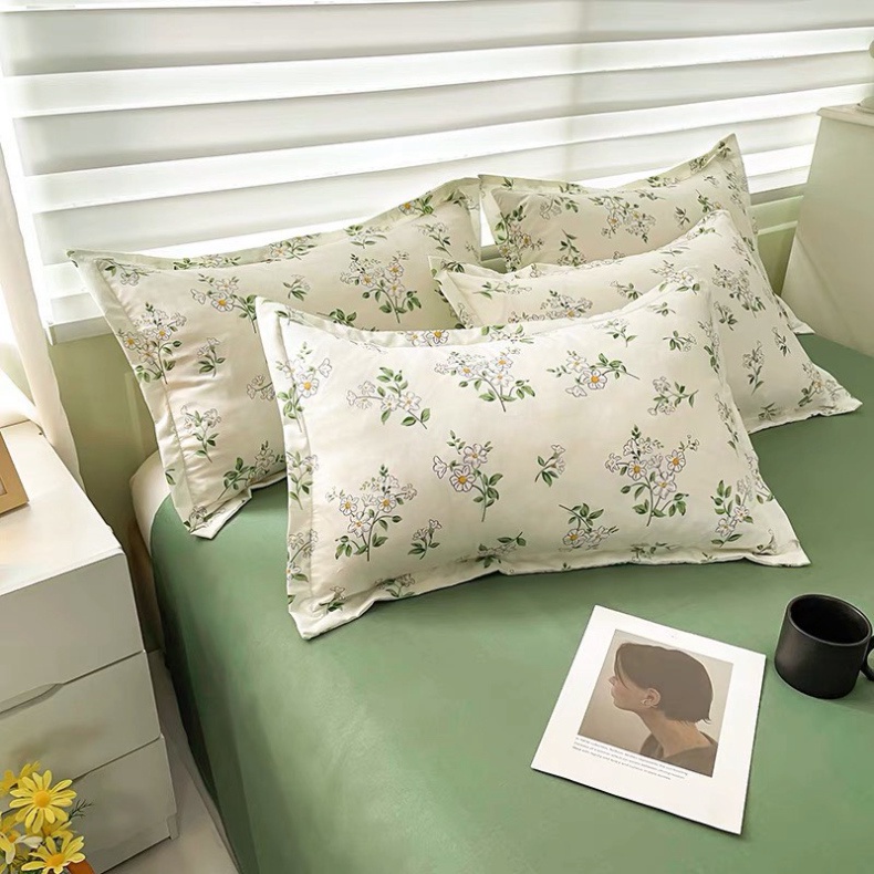 Bộ vỏ chăn ga gối cotton poly - Mẫu hoa xuyến chi xanh.