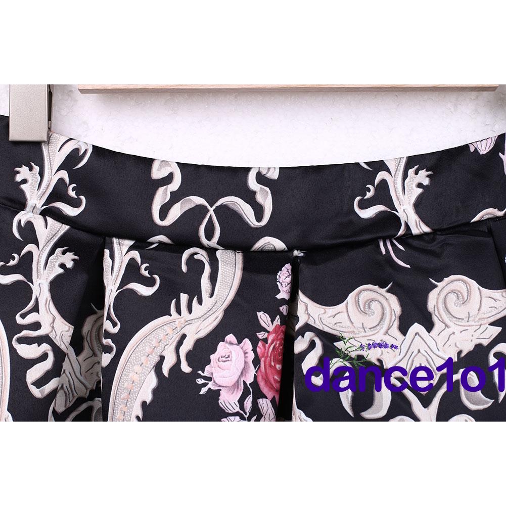 Chân váy chữ A họa tiết hoa retro cho nữ