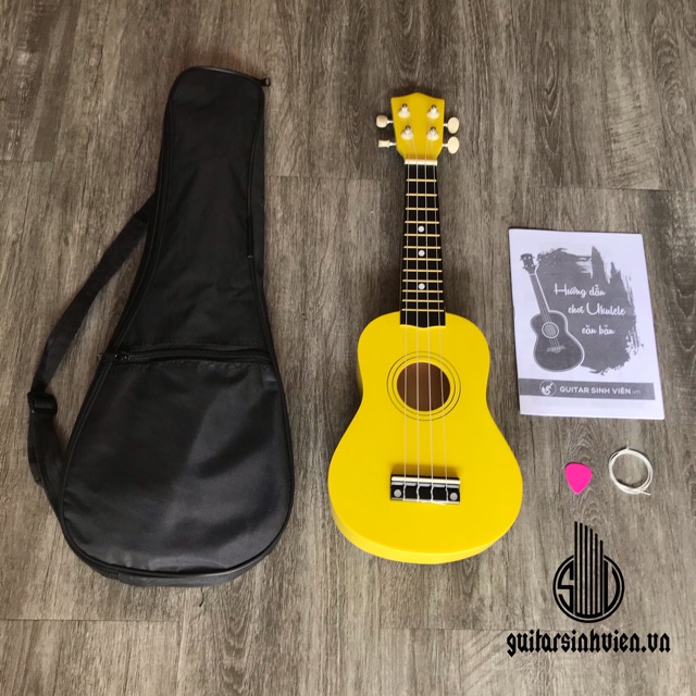Đàn ukulele soprano vàng bằng gỗ - Tặng bao và phụ kiện