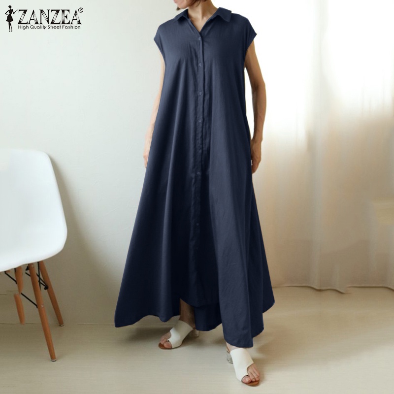 Zanzea Đầm Nữ Tay Ngắn Kiểu Dáng Vintage Thời Trang Cá Tính