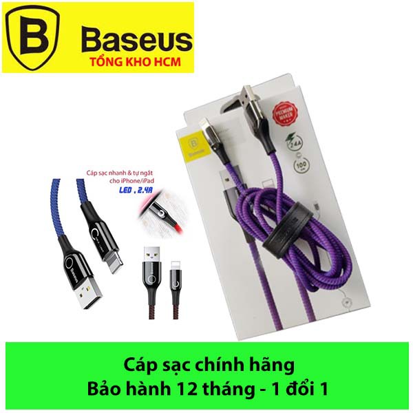 Dây sạc IP tự ngắt, Cáp sạc IPHONE tự ngắt thông minh chính hãng Baseus C-shaped Light mới nhất 2019 - Bảo hành 12 tháng
