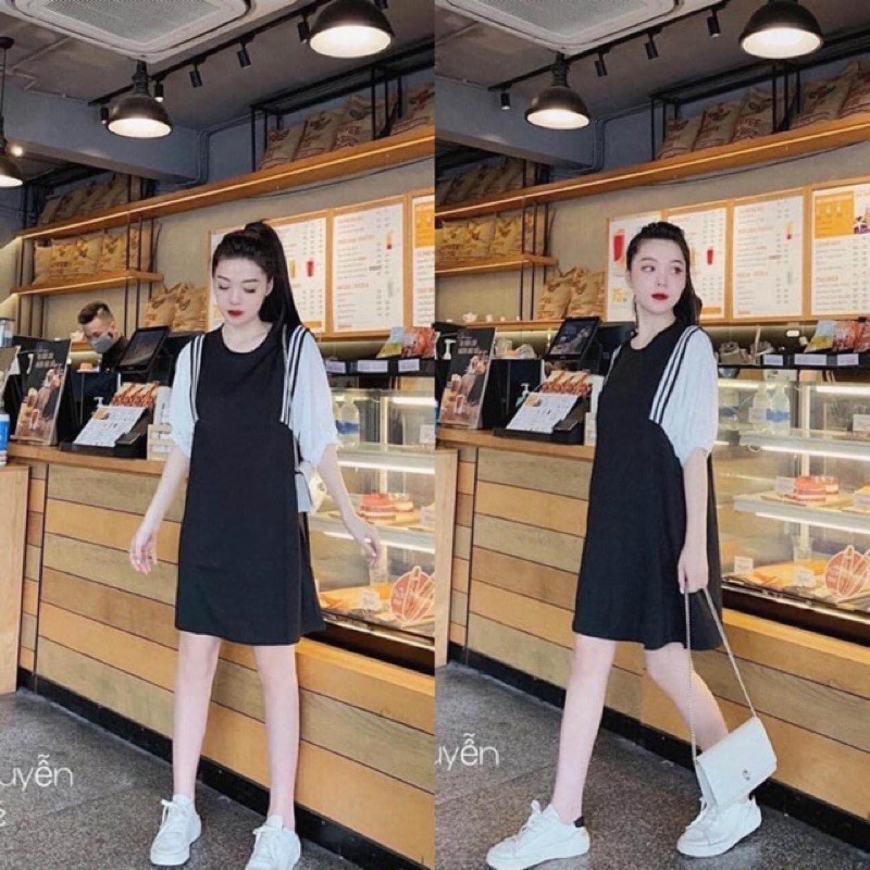 Váy suông nữ tay lỡ bo viền chất đũi xinh xắn