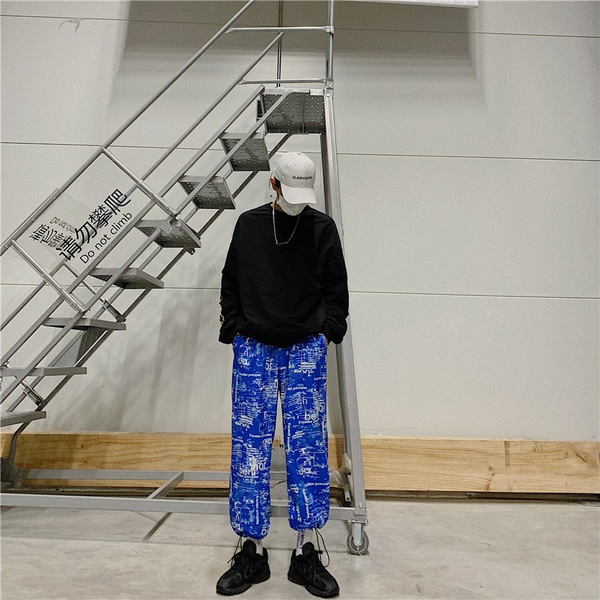 [Hàng Có Sẵn] Miễn Phí Giao Hàng Thật Quần Dài Hip Hop In Hình Phong Cách Harajuku Hàn Quốc Dễ Phối Đồ