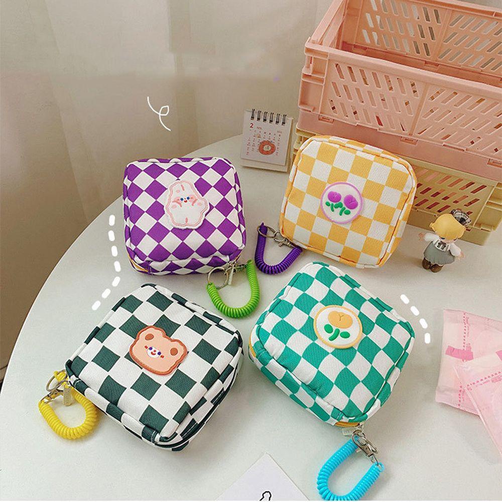 Túi Đựng Băng Vệ Sinh Bằng Vải Cotton Họa Tiết Kẻ Sọc In Hoa / Gấu Nhỏ Gọn Tiện Dụng