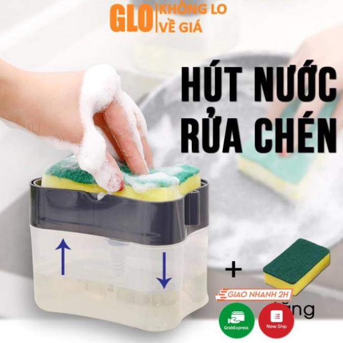 Hộp Đựng Nước Rửa Chén Bát Đa Năng, Tiện Lợi Có Vòi Hút, Tặng Kèm Miếng Rửa Chén