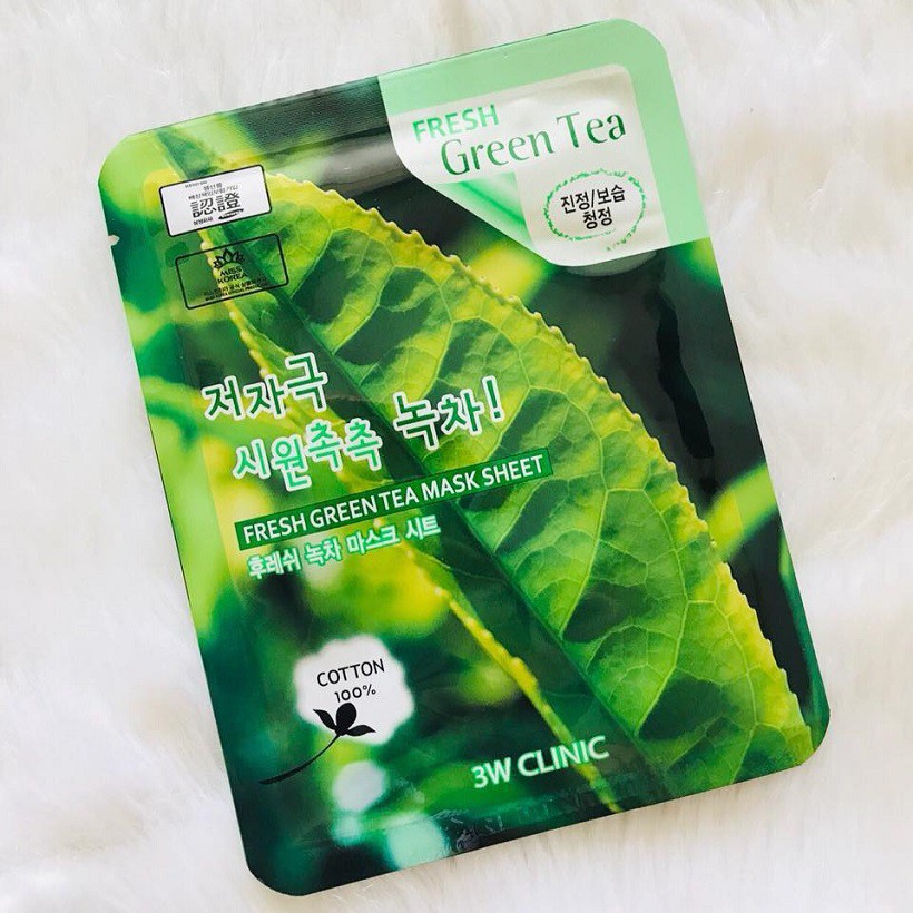 [CHÍNH HÃNG] Bộ 10 gói mặt nạ chiết xuất Trà xanh 3W Clinic Fresh Green Tea Mask Sheet 23ml x 10 miếng