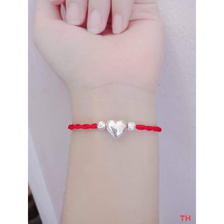 Vòng chỉ đỏ kết hợp tini tim bạc ta và 2 bi bạc