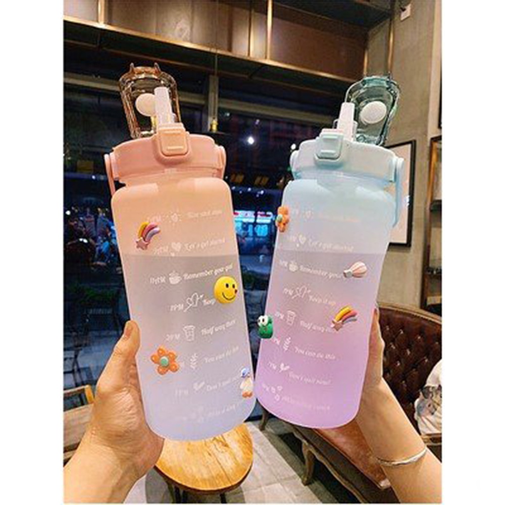 Bình Đựng Nước 2L Dễ Thương Có Vạch Báo Giờ Uống Nước, tặng kèm sticker dành cho người lười uống nước
