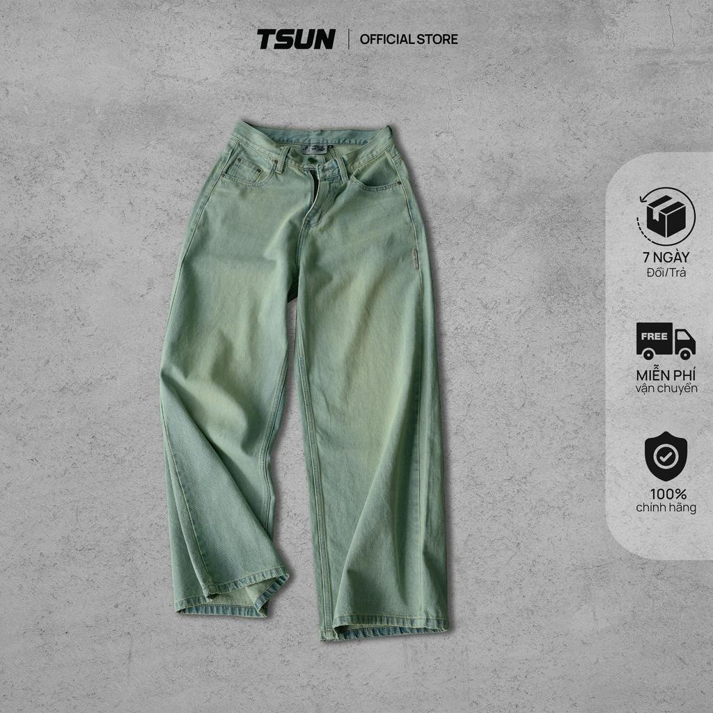 Quần Jean TSUN Pale Blue Wash Baggy - [Unisex] - Ống Rộng - Tag Kim Loại