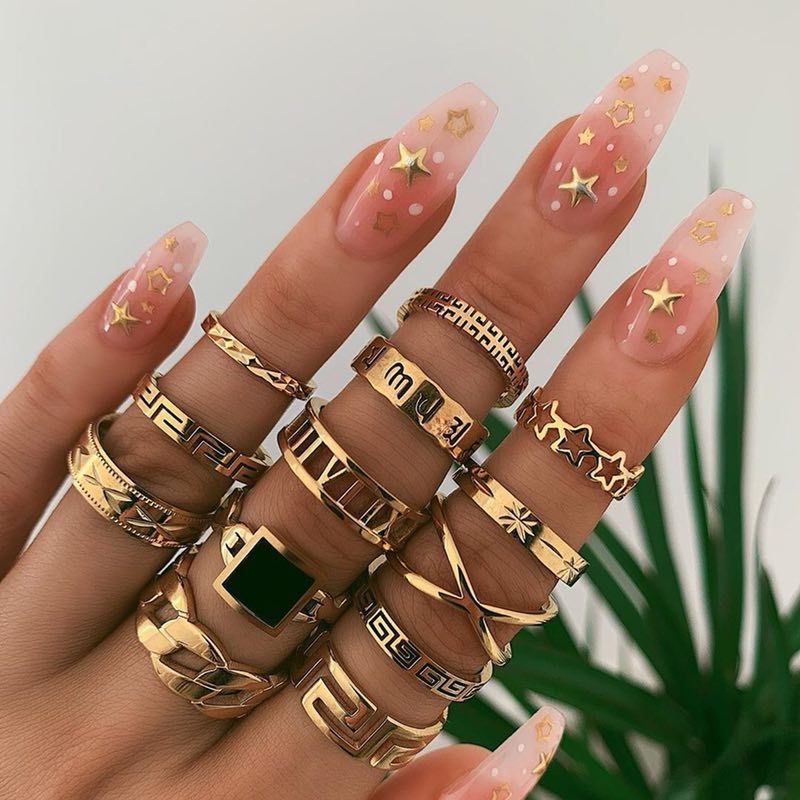 Set 13 Nhẫn Kim Loại Phong Cách Punk Cá Tính Cho Nữ