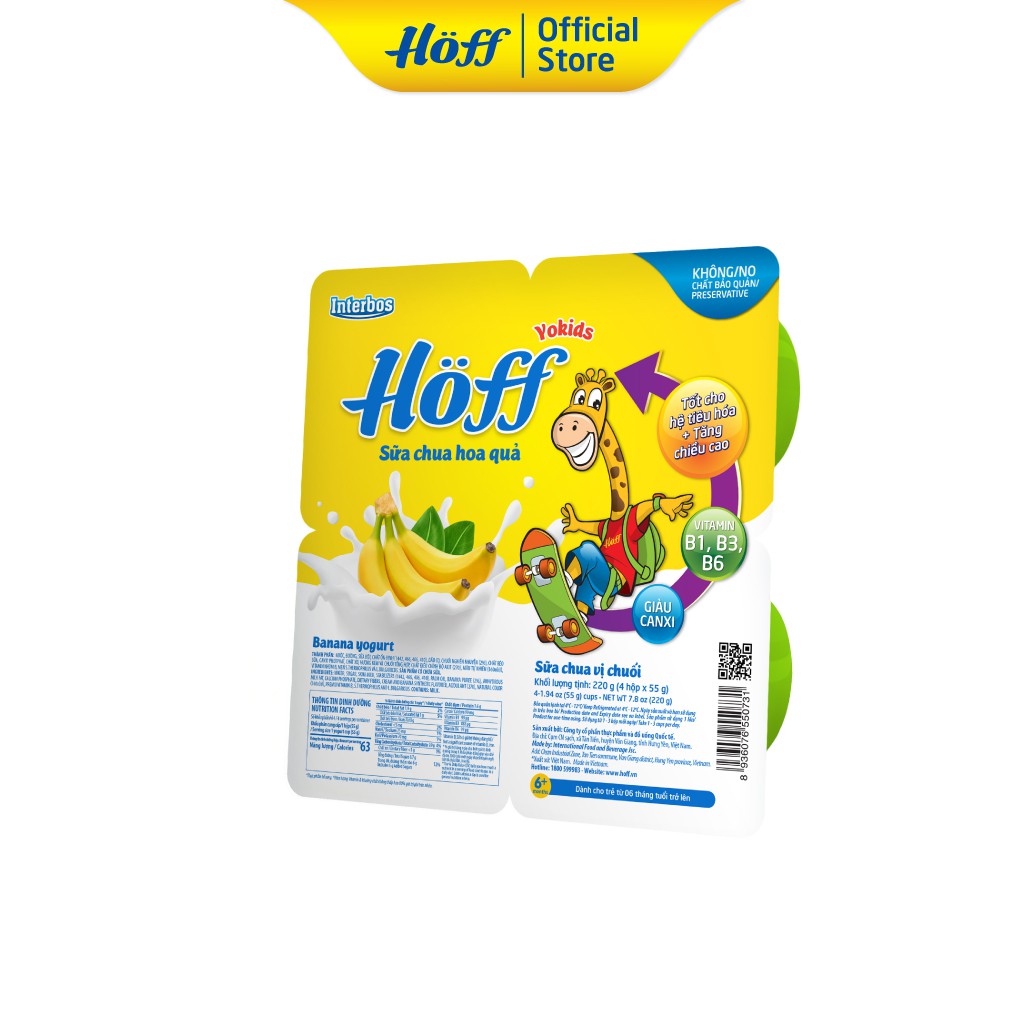 Sữa Chua trẻ em vị Chuối HOFF (4 vỉ - 16 hộp)