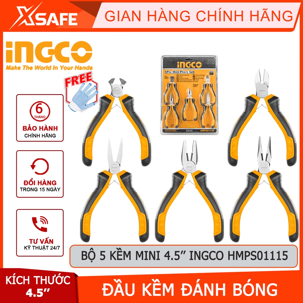 Bộ 6 kìm mini làm trang sức INGCO HMPS06115 Bộ kềm đa năng kích thước 4.5 inch, nhỏ gọn, dễ bỏ túi - Chính hãng [XSAFE]