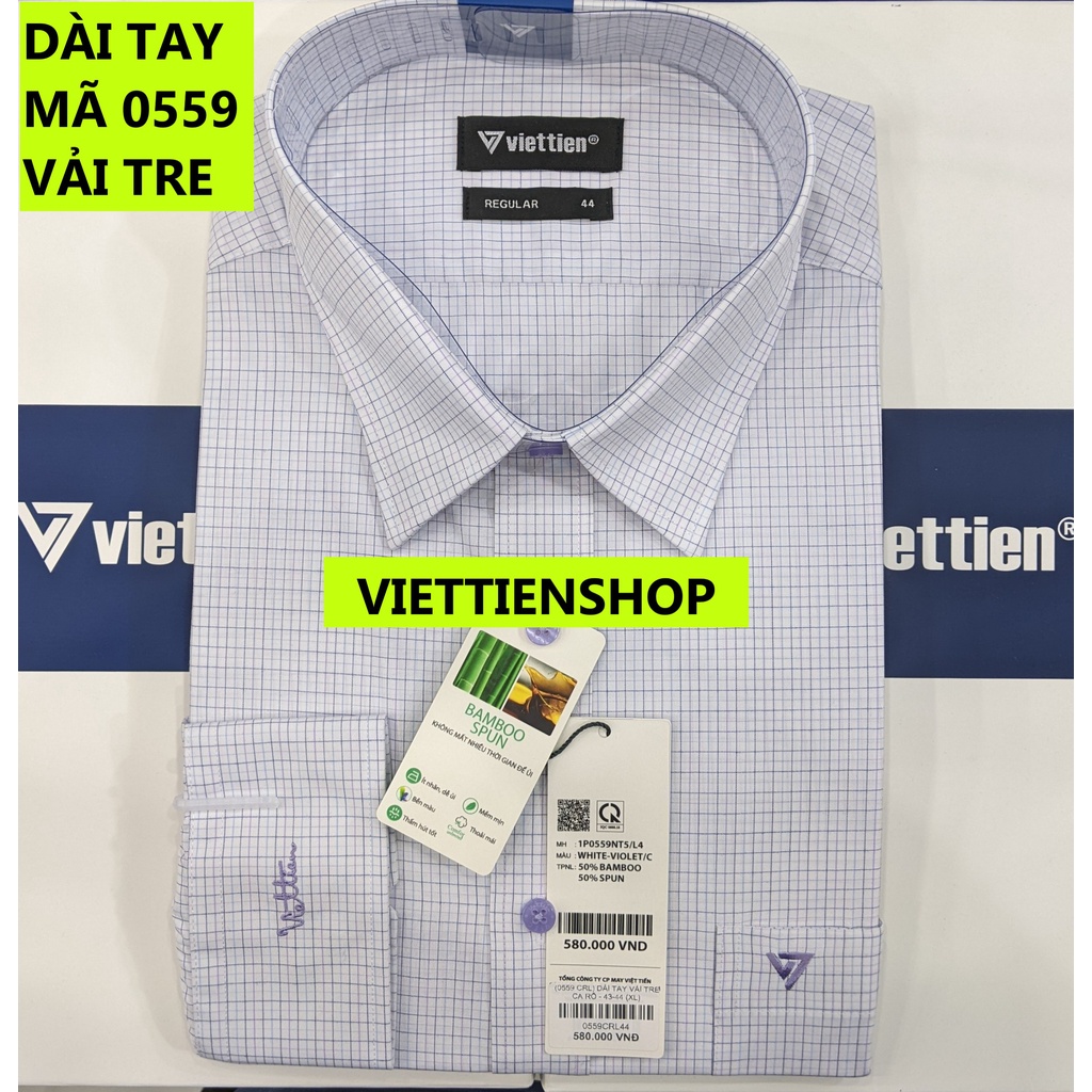 (0559 CRL) ÁO SƠ MI VIỆT TIẾN DÀI TAY VẢI TRE CA RÔ