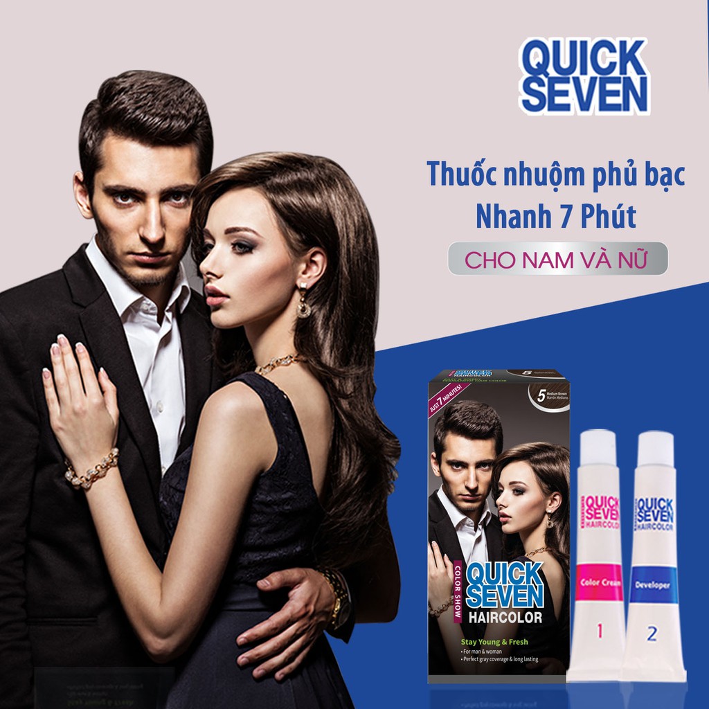 Nhuộm phủ bạc nhanh 7 phút QUICK SEVEN S5 Nâu vừa Hàn Quốc (60g + 60g)