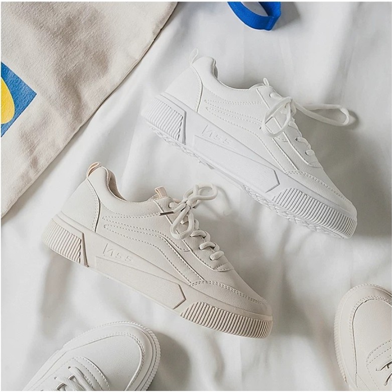 Giày thể thao đế dày màu trắng/ vàng nhạt thiết kế đơn giản thoáng khí thời trang dành cho nữ