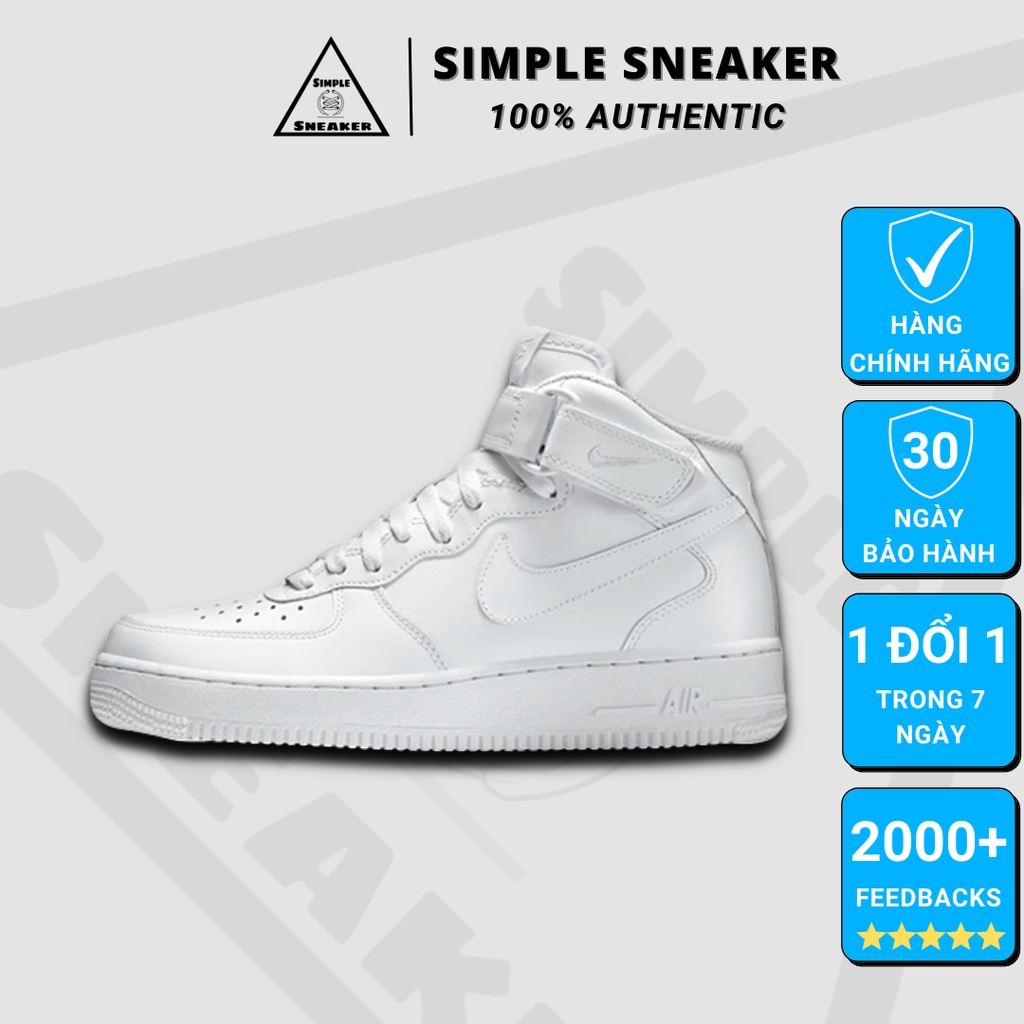 Giày Nike Air Force 1 Mid Hàng Chính Hãng Giày Thể Thao Nike Air Force 1 Mid Allwhite - AF1 Nam Nữ - Simple Sneaker