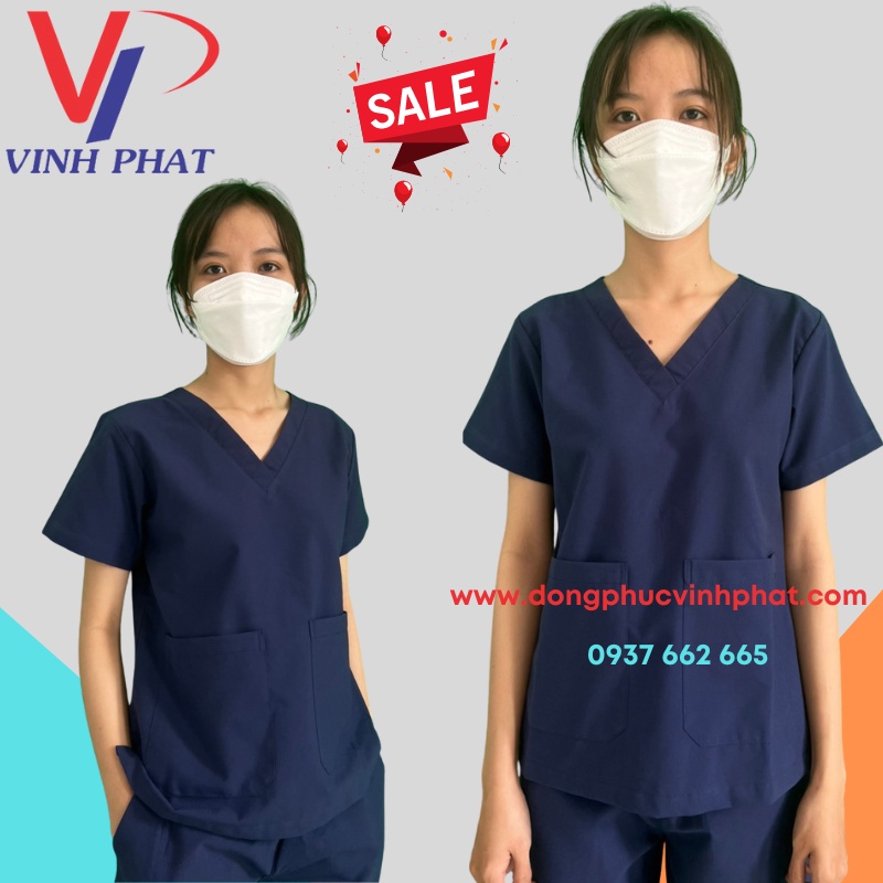 Bộ Scrubs NamNữ Màu Xanh Đen, Đồng Phục Spa Y Tá, Quần Áo Phẫu Thuật, Điều Dưỡng Chất Vải Cao Cấp Thoáng Mát - Hình thật