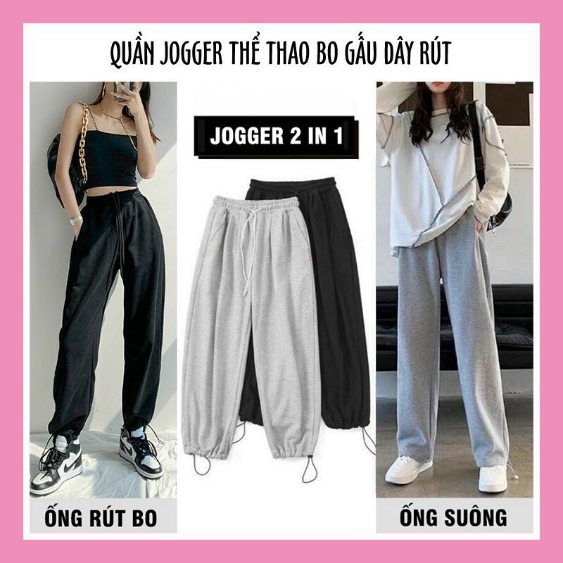 Quần thể thao nam nữ dây rút ống rộng lưng cao dáng dài chất nỉ bông mềm mịn