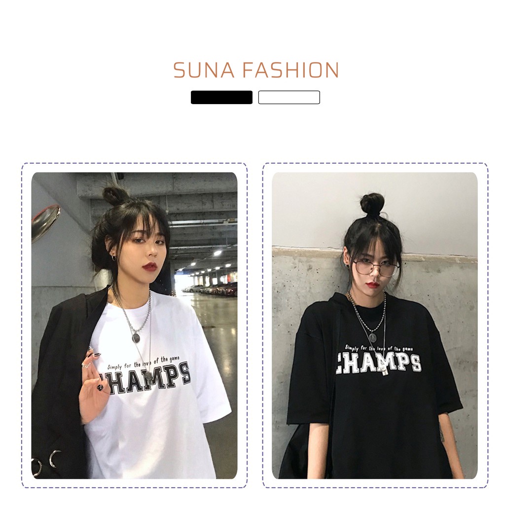 Áo phông nữ form rộng tay lỡ giấu quần, Áo thun nữ form rộng SUNA FASHION không bám lông từ 50 - 75kg