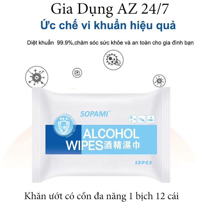 Khăn ướt mini bỏ túi có cồn diệt khuẩn tẩy trang Alcohol Wipes khăn giấy ướt đa năng tiện lợi kháng khuẩn AZSB1741