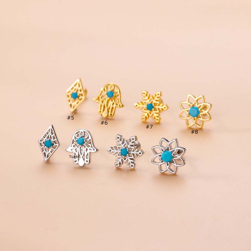 1 Khuyên Tai Hình Hoa Tuyết / Bàn Tay / Sụn Tai 6mm Bằng Thép Không Gỉ
