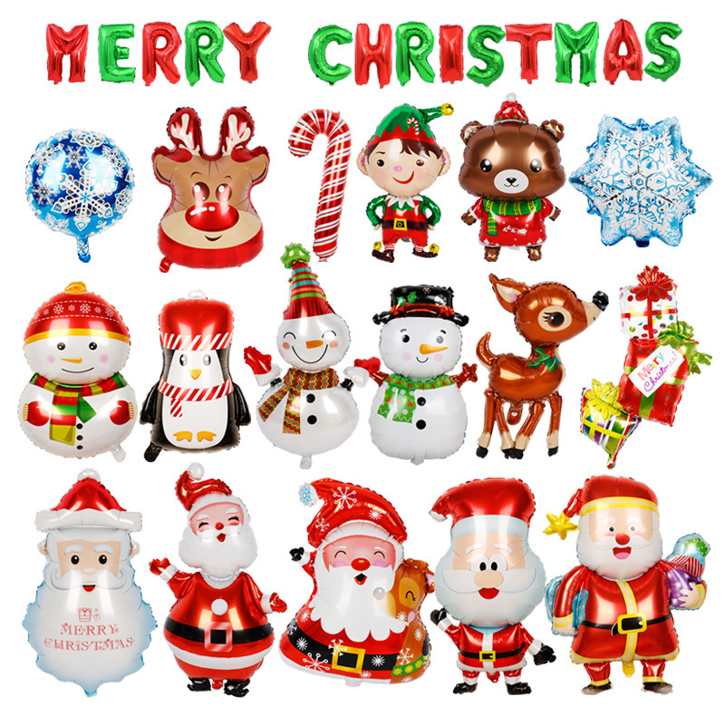 Bong bóng họa tiết ông già noel / người tuyết / tuần lộc trang trí giáng sinh