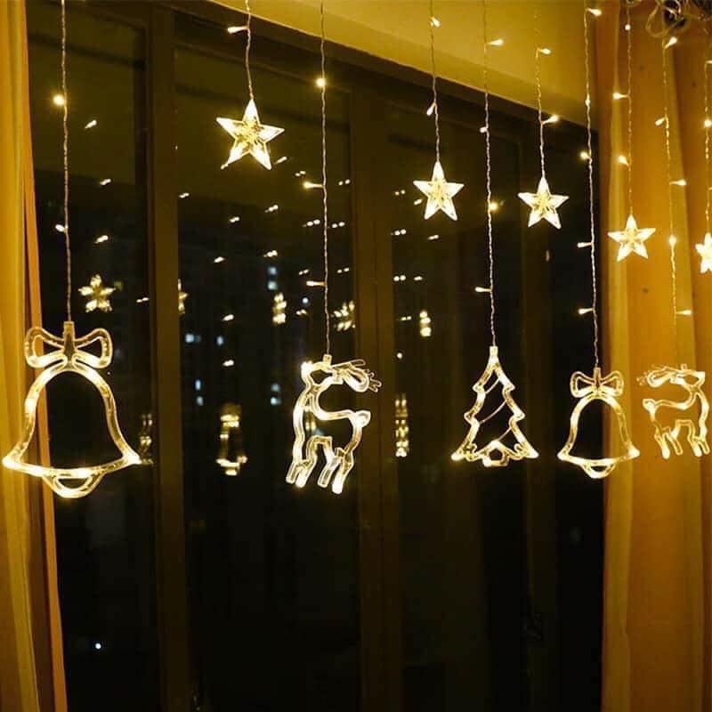 Dây đèn LED thả rèm trang trí giáng sinh NOEL Tuần Lộc Cây Thông dài 2,5 Mét