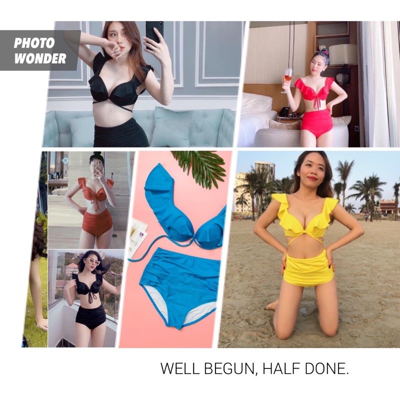 Bikini biển 2 mảnh ❤️ FREESHIP ❤️ Đồ bơi áo gọng cánh tiên và quần nhún cạp cao