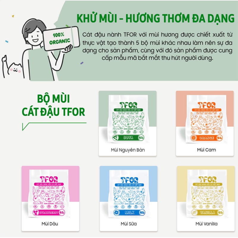 Cát đậu nành hữu cơ TFOR 6L vệ sinh cho mèo an toàn bảo vệ môi trường có thể xả bồn cầu