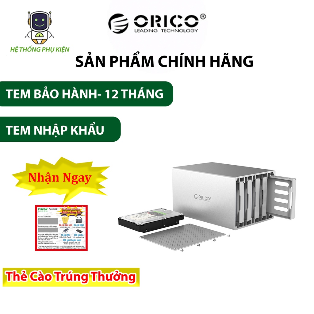 Hộp Ổ Cứng 3.5" 5 Khe Cắm SATA 3 USB 3.0 Type B ORICO-WS500U3- Hàng Chính Hãng