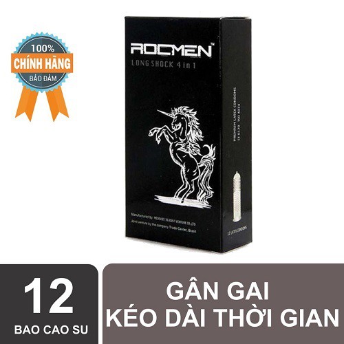 [SỐC][HÀNG CHÍNH HÃNG] Bao cao su Rocmen ngựa đen 4 trong 1 - hộp 12 chiếc - Gân gai kéo dài thời gian