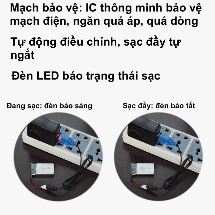 Dây cáp sạc pin 3.7V Li-ion chân cắm vuông jack PH2.0 dành cho JJRC H36, H56 pin máy bay điều khiển từ xa