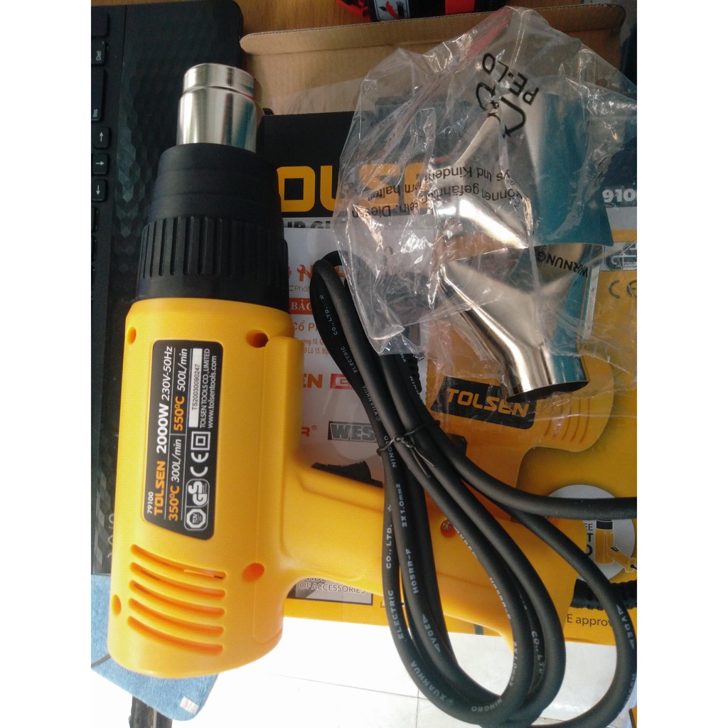 Máy khò nhiệt, máy sấy màng co Tolsen 79100 Công suất 1000w-2000W cho nhiệt độ cố định 350-550 độ C, làm nóng cực nhanh