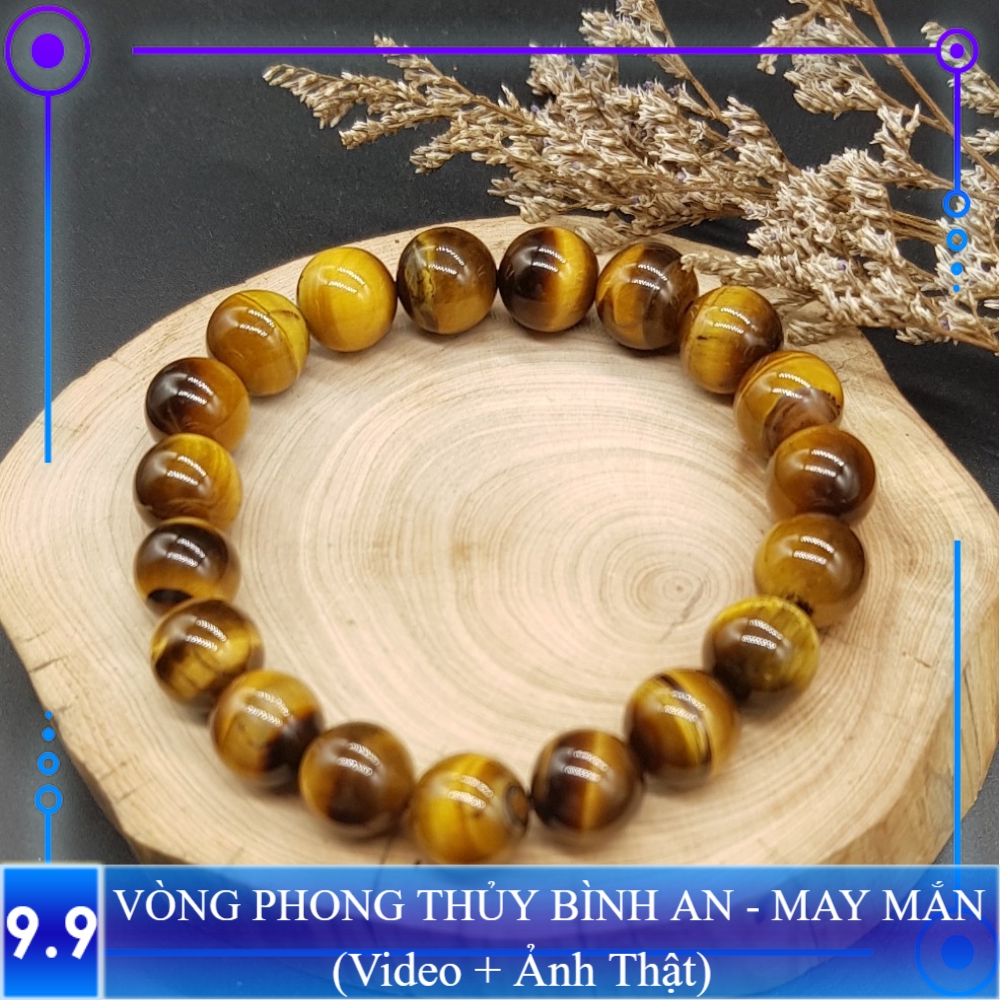 Vòng tay Phong thủy Nâu vàng may mắn, tài lộc, bình an phù hợp Nam Nữ Mệnh Thổ, Kim - Đủ size 6,8,10,12,14,16 ly