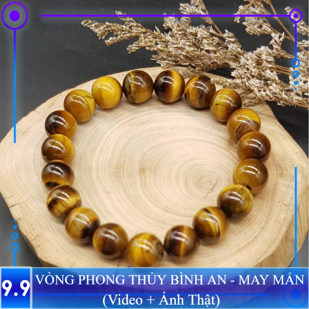 Vòng tay Phong thủy Nâu vàng may mắn, tài lộc, bình an phù hợp Nam Nữ Mệnh Thổ, Kim - Đủ size 6,8,10,12,14,16 ly (mm)