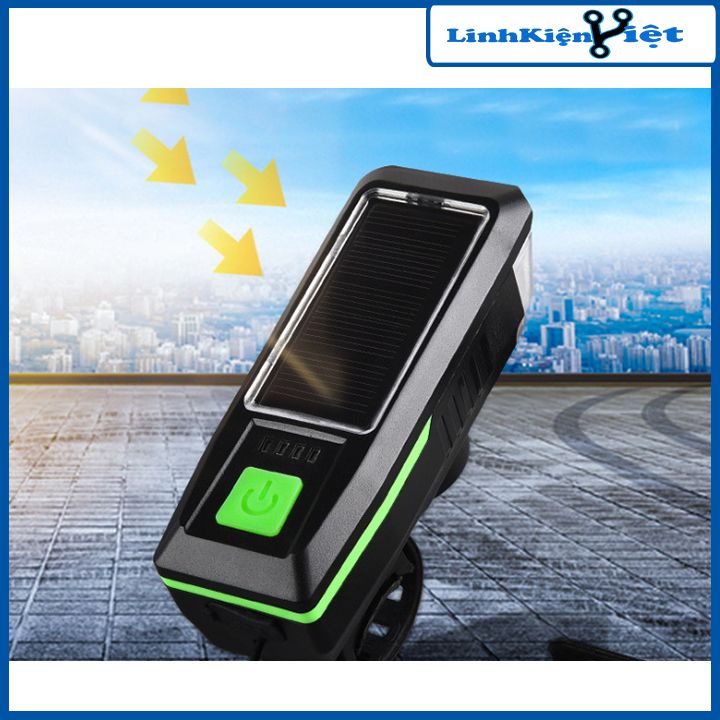 Đèn pin gắn xe đạp năng lượng mặt trời 3 chế độ chống thấm nước có đèn báo nguồn điện