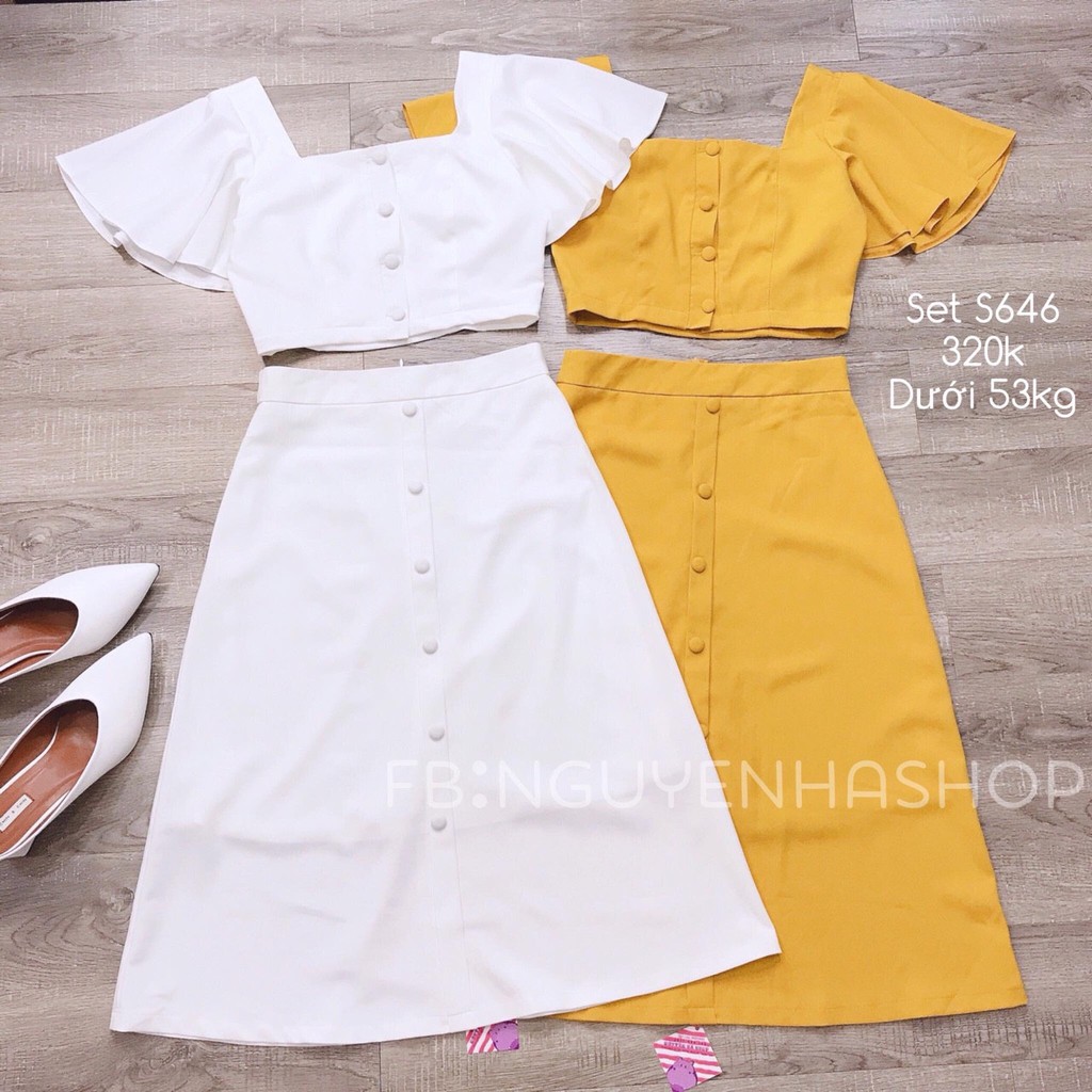 Sét đầm croptop cánh tiên áo có nút trước tay cánh dơi TTSA0111