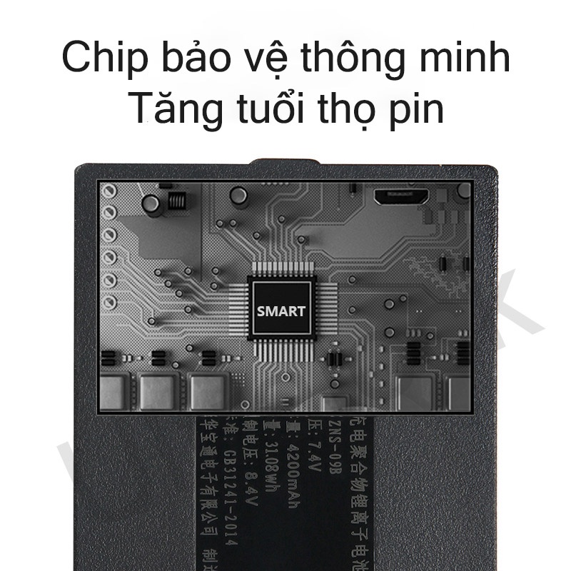 Pin khóa cửa vân tay ZNS-09B Pin sạc lithium ion polymer khóa cửa thông minh có thể sạc lại