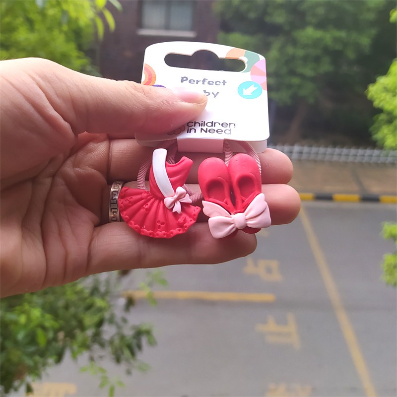 Set 2 dây buộc tóc co giãn thiết kế xinh xắn đáng yêu dành cho bé gái