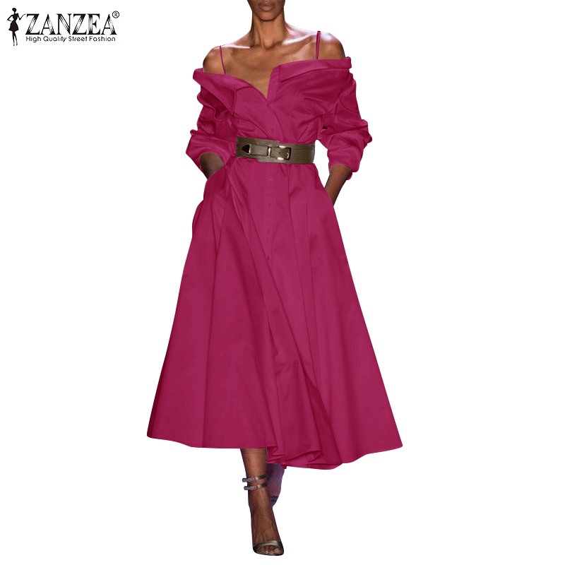 Đầm nữ ZANZEA trễ vai không tay thời trang cổ điển phong cách Âu Mỹ cho nữ