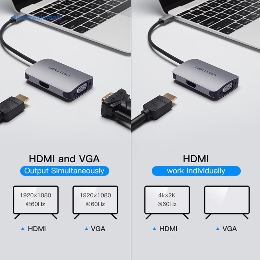 VENTION Cáp Chuyển Đổi Usb-C Hub Type-C Sang Hdmi2.0 Vga Pd Type-C Cho Macbook Chromebook