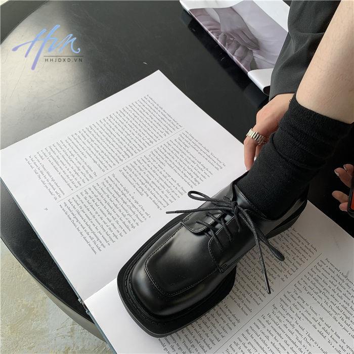 Giày Da Mũi Vuông Cột Dây Phong Cách Anh Quốc Thời Trang 2022 Cho Nữ