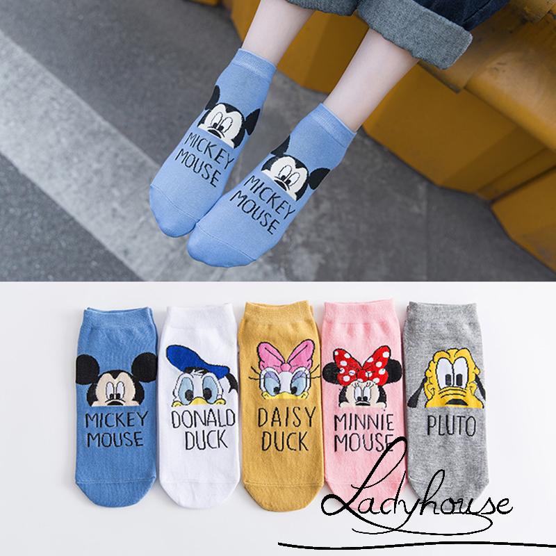 Vớ thể thao thoáng khí in họa tiết chữ và hoạt hình dễ thương cho nữ