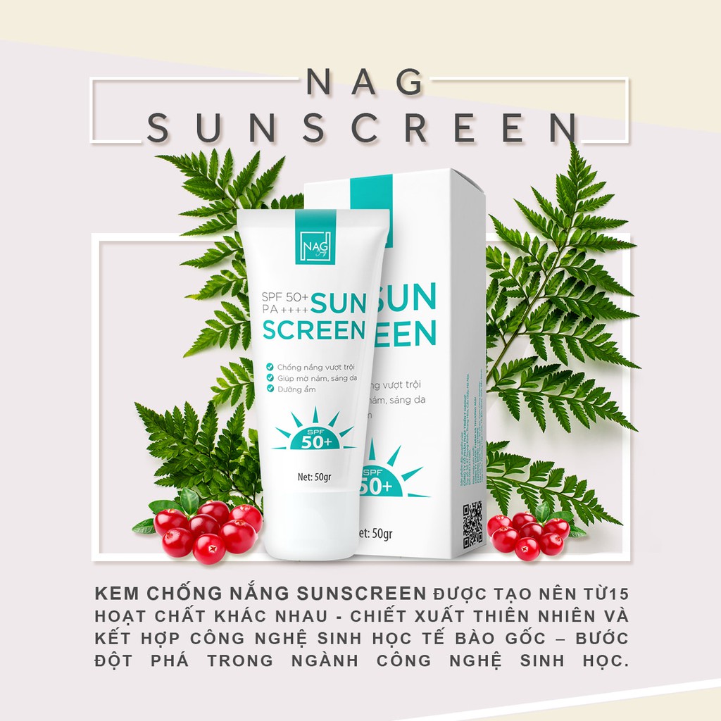 Kem chống nắng SUNSCREEN tính chất vật lý dưỡng trắng da cho cả da dầu mụn SPF50+