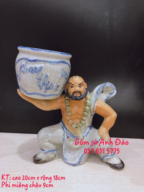 Chậu tượng Lỗ Trí Thâm đỡ vò trên vai cao 20cm