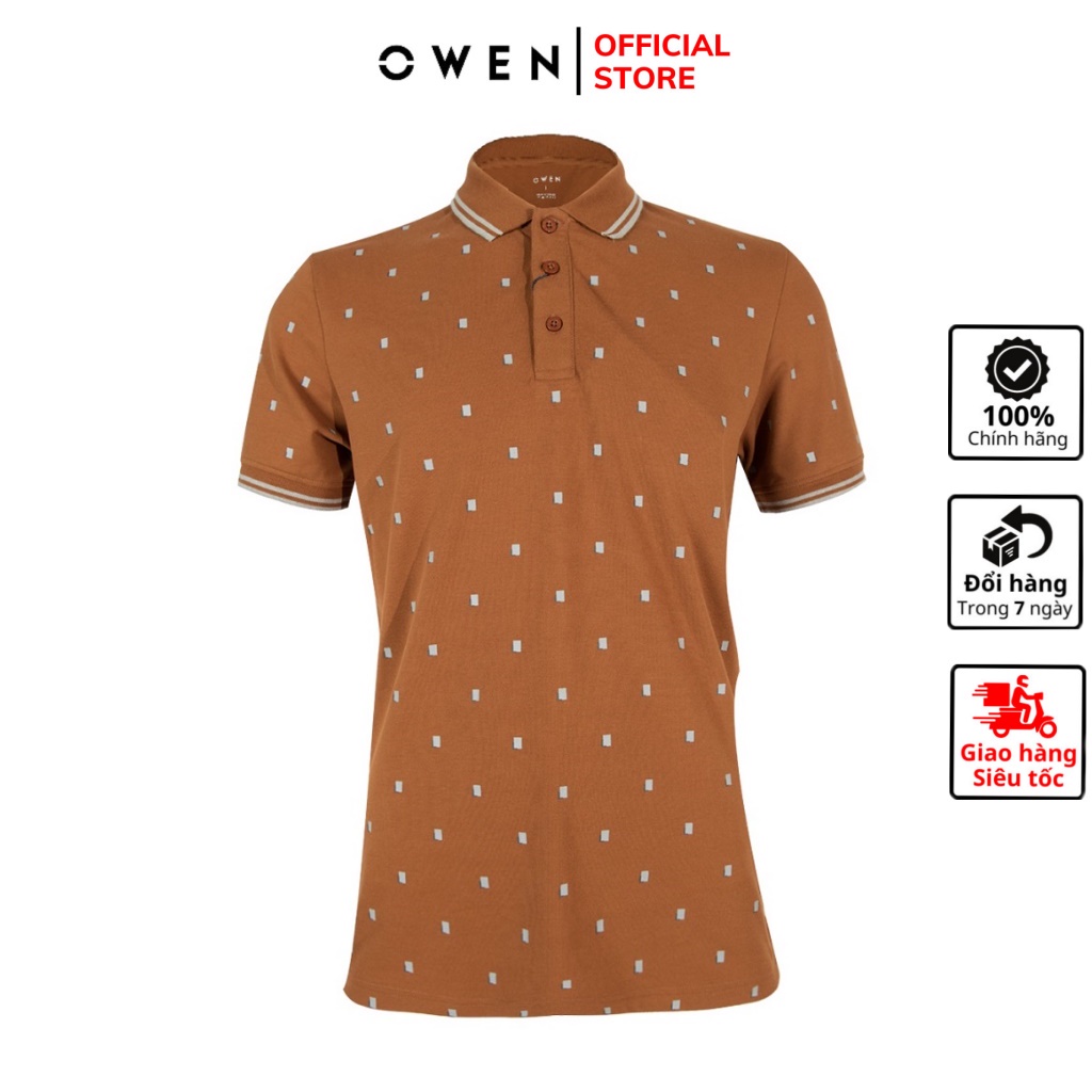 Áo thun nam có cổ bẻ polo OWEN APV220341 phông ngắn tay hàng hiệu cao cấp dáng body fit màu nâu đậm dobby vải cotton