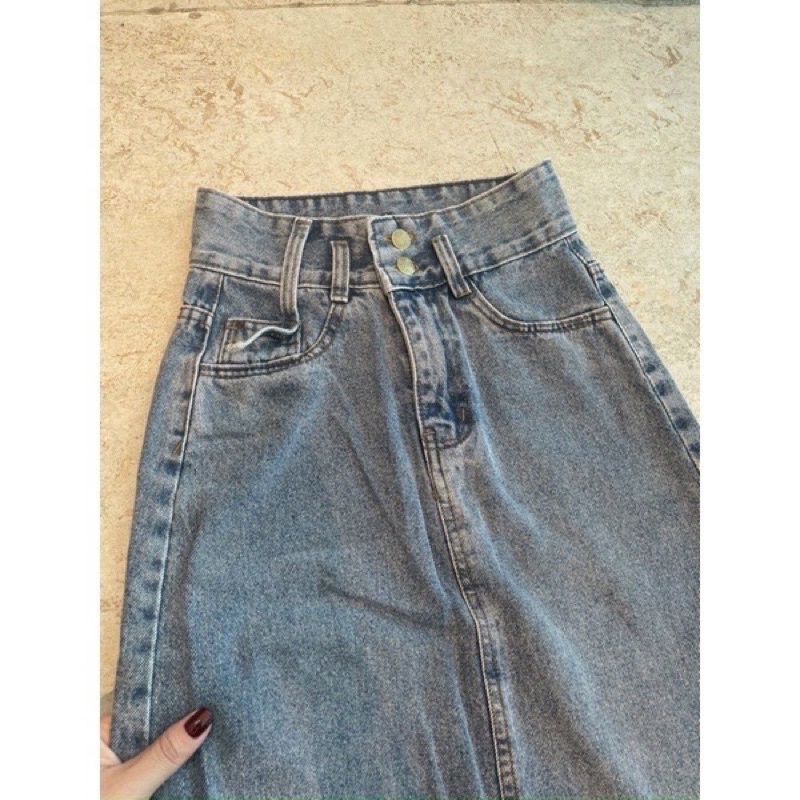 Chân váy bò denim, chân váy chữ A lưng cao hottrend