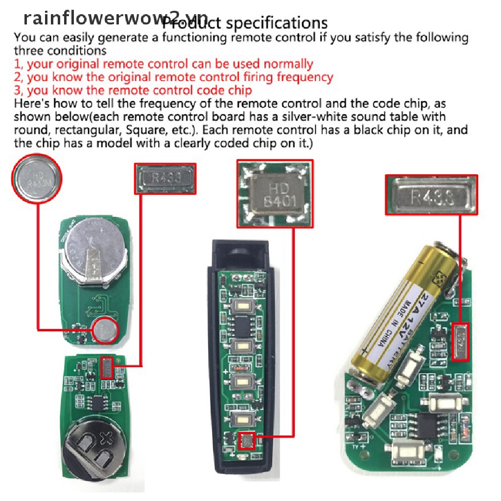 Chìa Khóa Điều Khiển Từ Xa 433MHZ 4 Kênh Cho Cửa Garage Xe Hơi