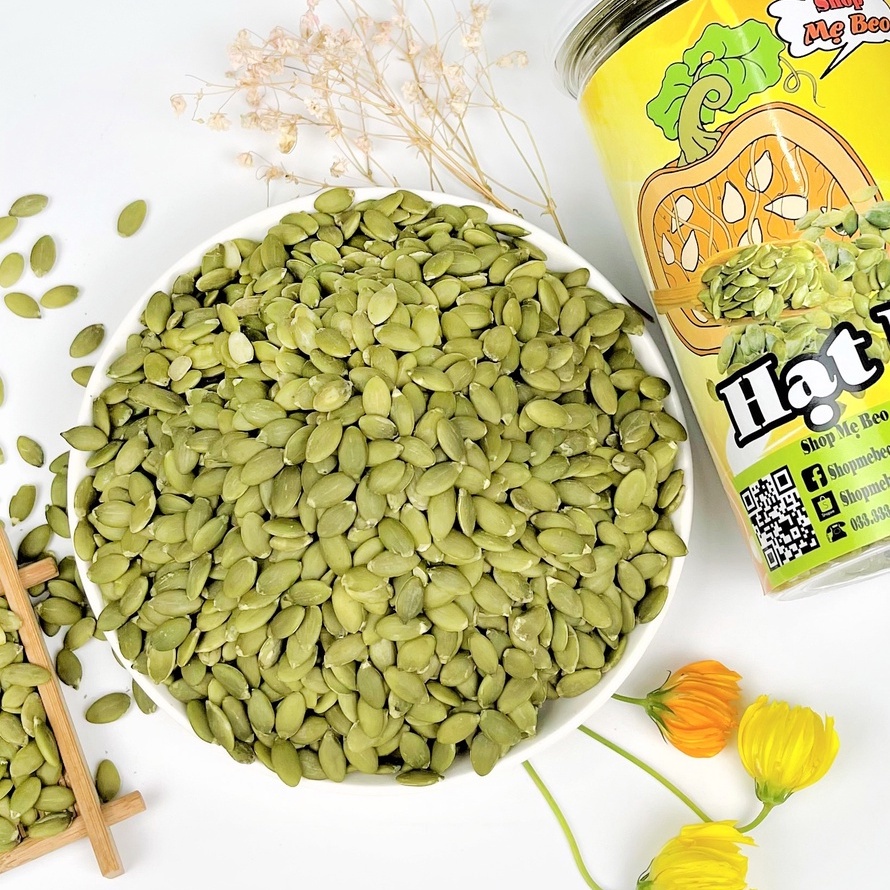 Hạt bí xanh sấy chín tách vỏ nguyên vị hộp 500g thơm giòn nhập khẩu
