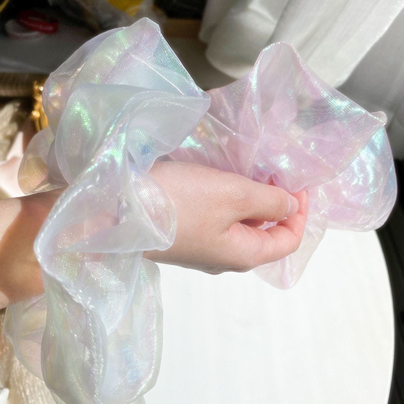 Dây buộc tóc đuôi ngựa bằng cao su bọc Organza lấp lánh dễ thương cho nữ